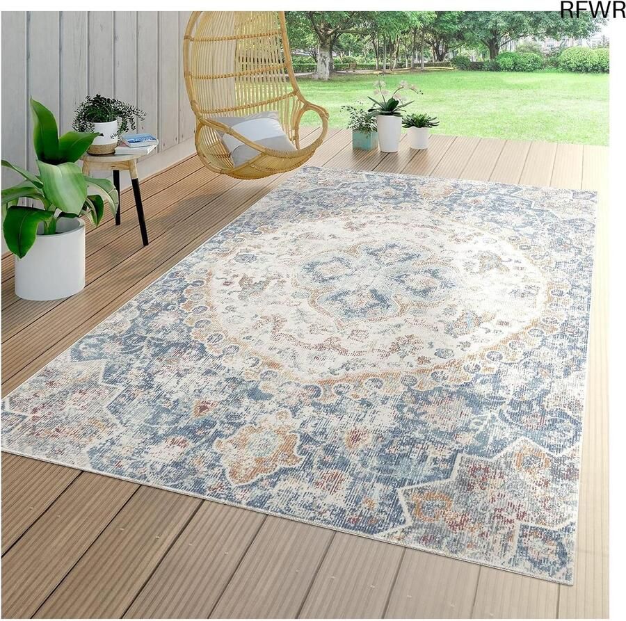 RFWR Laagpolig vloerkleed met oriëntaals patroon voor binnen en buiten 60x100 cm