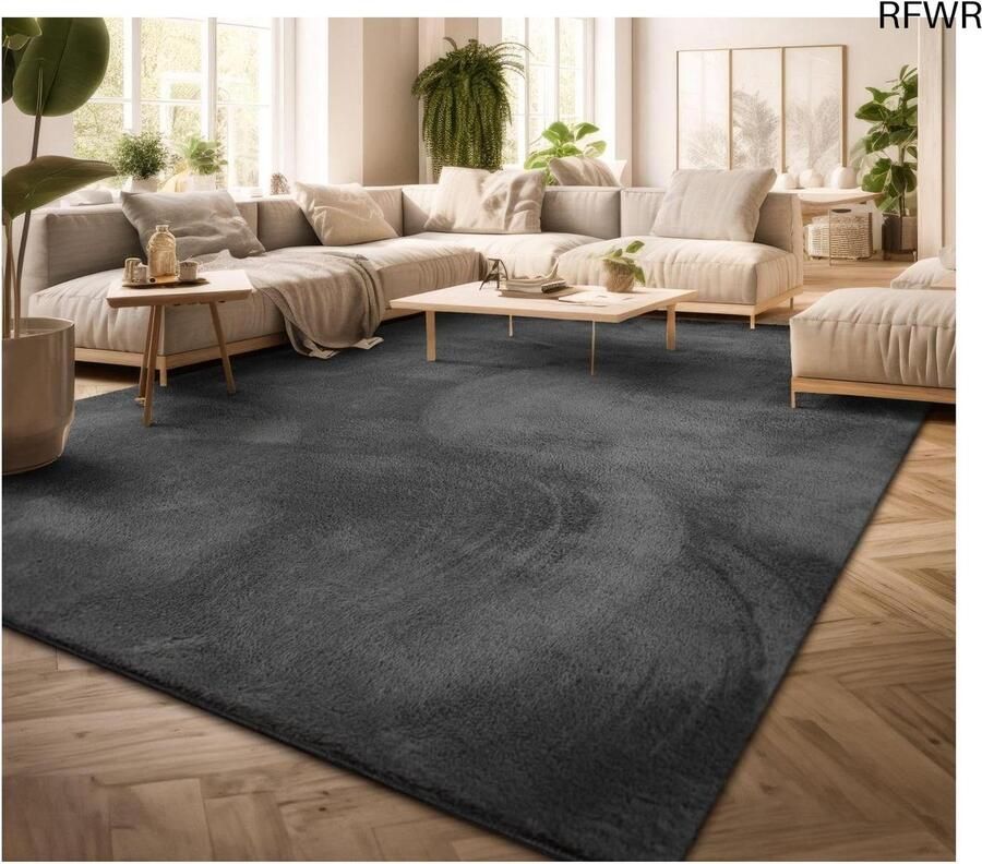 RFWR Laagpolig Vloerkleed Voor Woonkamer Wasbaar Geel Antraciet 160x220 cm