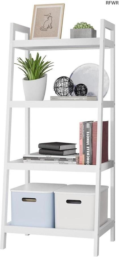 RFWR Ladderplank 4 Tier Bamboe Boekenplank Multifunctionele Opbergkast voor Woonkamer Badkamer en Keuken