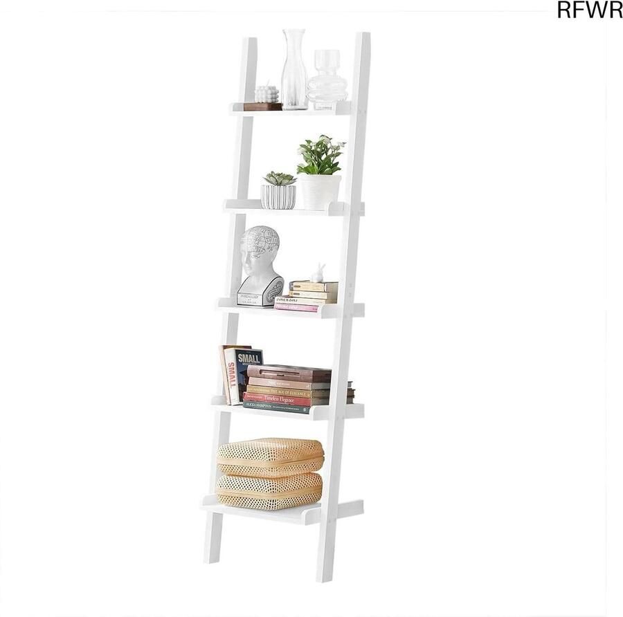 RFWR Ladderrek Opbergplank Decoratieve Ladderplank Boekenkast Wit 56x189x27cm