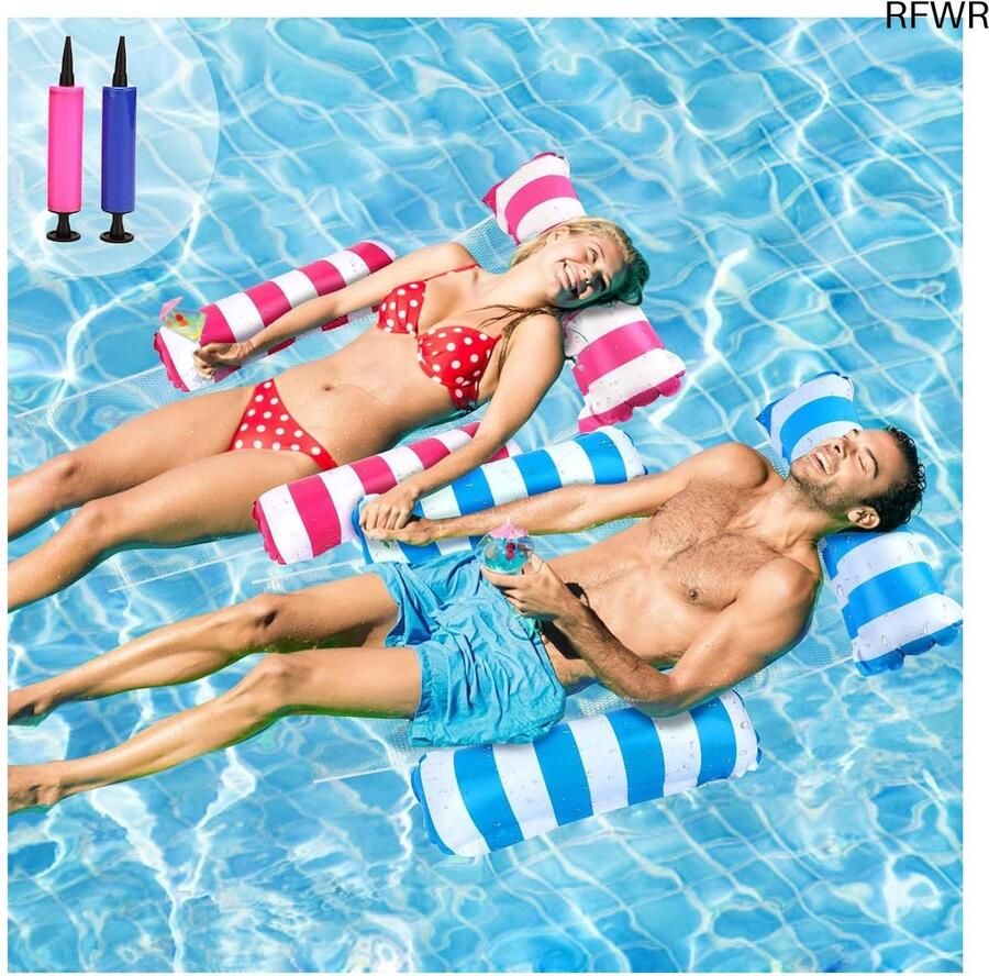 RFWR Luchtmatras voor zwembad 4-in-1 opblaasbare waterhangmat met pomp voor volwassenen