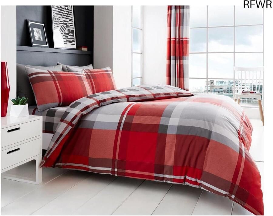 RFWR Luxe Bed Set met Dekbedovertrek en Kussenslopen Ruitpatroon Dubbel Rood