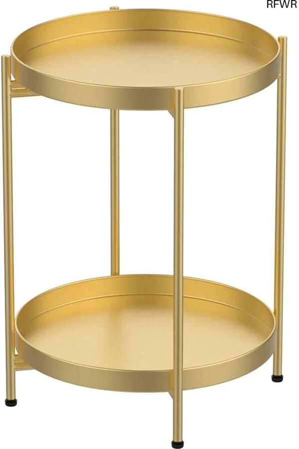 RFWR Metalen bijzettafel Rond en Goud Afneembaar Dienblad 40cm Diameter Ideaal als Salontafel of Nachtkastje