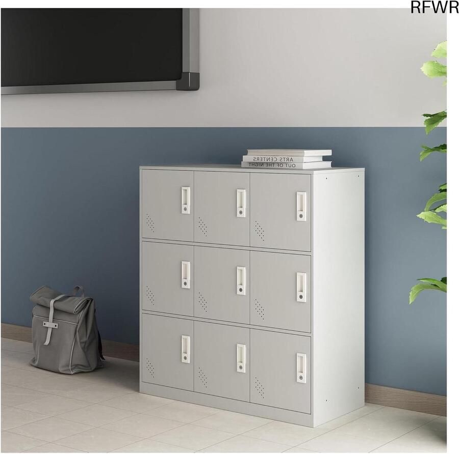 RFWR Metalen kast 100x90x40 cm met 9 deuren Lichtgrijs
