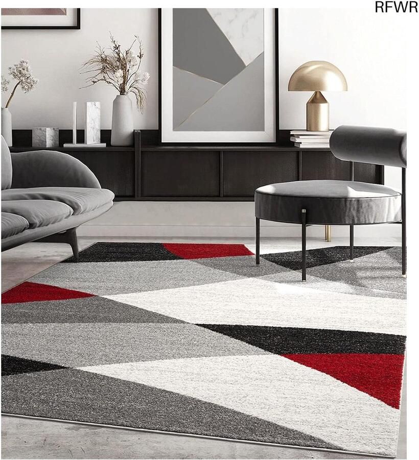 RFWR Modern kortpolig tapijt met geometrische patronen 140 x 200 cm