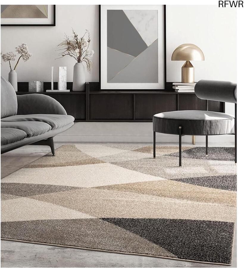 RFWR Modern kortpolig tapijt met geometrische patronen 140 x 200 cm