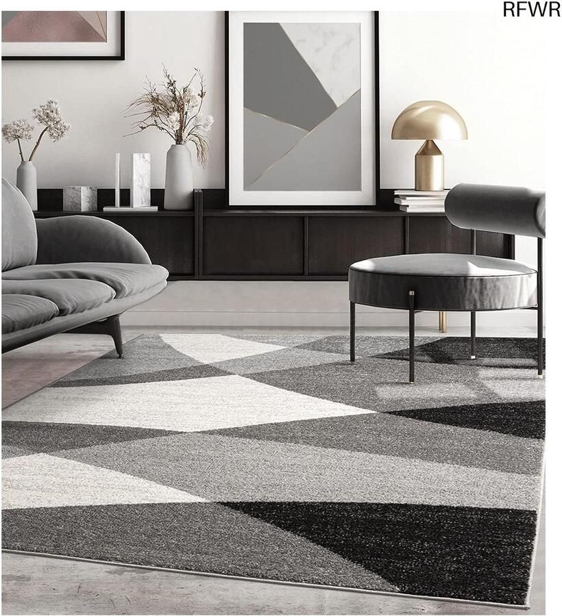 RFWR Modern kortpolig tapijt met geometrische patronen Grijs 140 x 200 cm