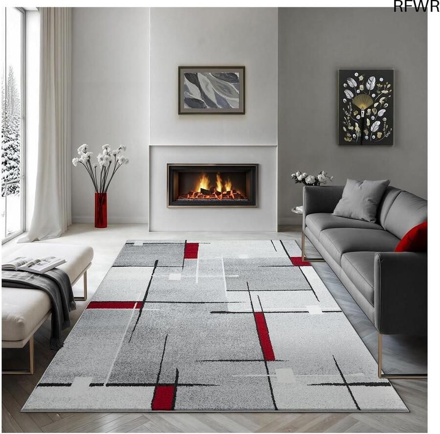 RFWR Modern kortpolig tapijt met geometrische patronen voor woonkamer en slaapkamer Grijs 140x200 cm