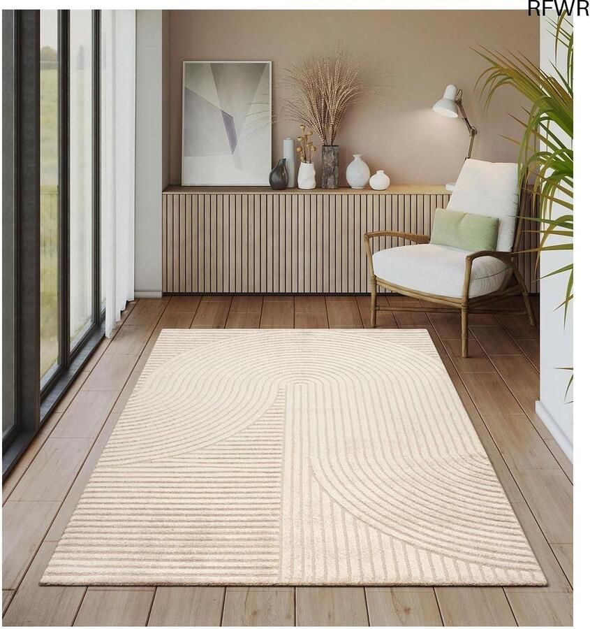 RFWR Modern kortpolig tapijt met hoog-laag-effect en 3D-effect voor woonkamer en slaapkamer 80 x 150 cm