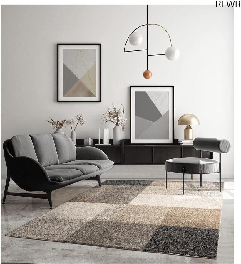 RFWR Moderne dichte kortpolige tapijt met geometrische patronen Beige 140 x 200 cm
