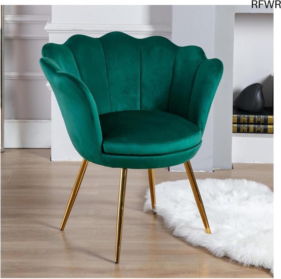 RFWR Moderne fluwelen fauteuil voor slaapkamer en woonkamer gestoffeerde stoel met gouden poten