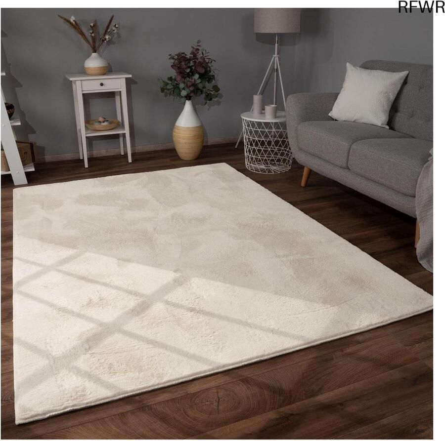 RFWR Moderne Hoogpolige Fluffy Tapijt voor Woonkamer in Crème Kleur 160x220 cm