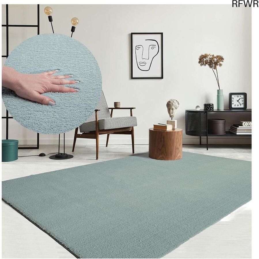 RFWR Moderne Pluizige Kortpolige Tapijt Antislip en Wasbaar tot 30 Graden in Blue 80 x 150 cm