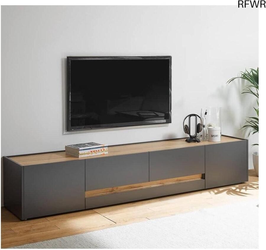 RFWR Moderne TV-kast Antraciet met Wotan Eiken Afwerking 220 cm Breed