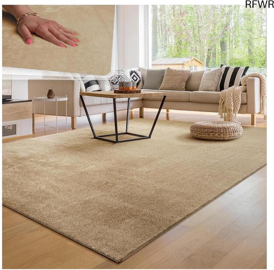 RFWR Moderne Zachte Woonkamer Tapijt Wasbaar Fluffy Uni Effect Tijdloos Elegant Antislip Makkelijk te Onderhouden 120x170 cm Beige
