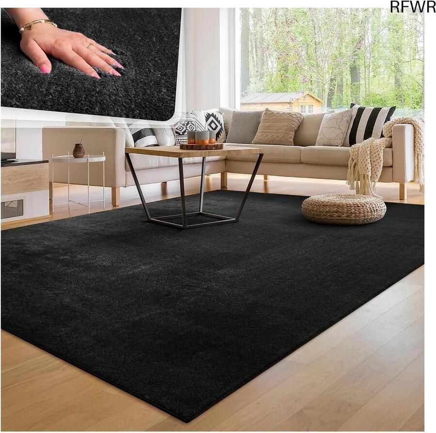 RFWR Moderne Zachte Wasbare Tapijt voor Woonkamer Antislip Onderhoudsvriendelijk 60x100 cm Zwart