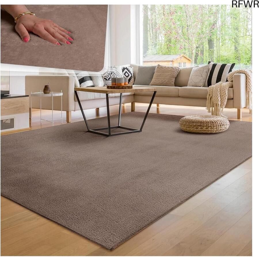 RFWR Moderne Zachte Woonkamer Tapijt Kortpolig Wasbaar Fluffy Uni Effect Bont 120x170 cm Taupe