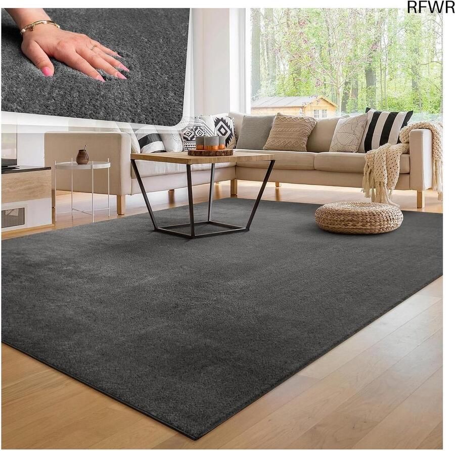 RFWR Moderne Zachte Woonkamer Tapijt Wasbaar Fluffy Antraciet 120x170 cm