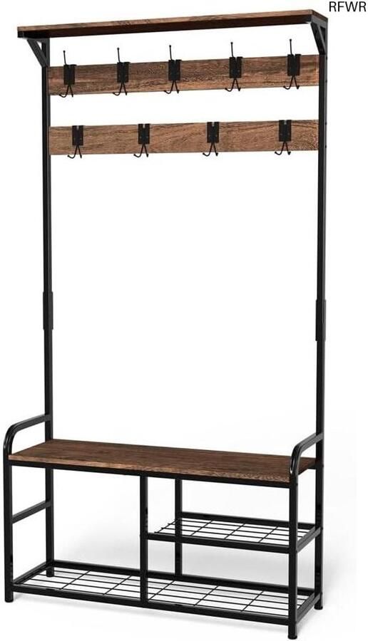 RFWR Multifunctionele Kapstok met Bank en Schoenenrek 4-in-1 Oplossing voor de Entree