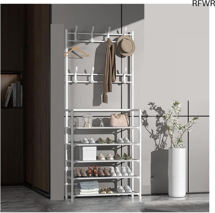 RFWR Multifunctionele Kapstok met Schoenenopslag en Waterdichte Tussenlaag – 80cm 5-laags Design