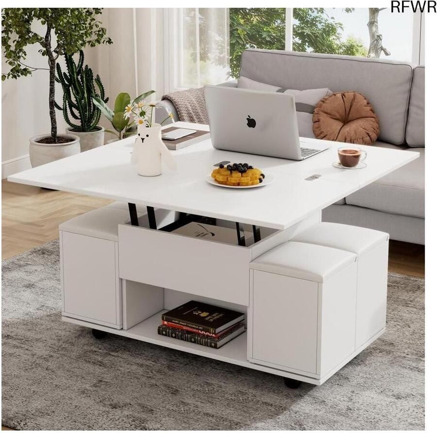 RFWR Multifunctionele opklapbare salontafel met ruime opbergruimte – moderne meubels voor woonkamer en kantoor