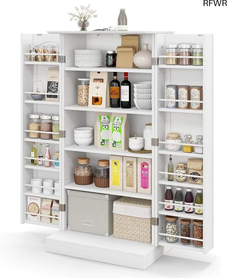 RFWR Multifunctionele Voorraadkast met Deuren Verstelbare Planken voor Kook- en Woonruimtes Wit