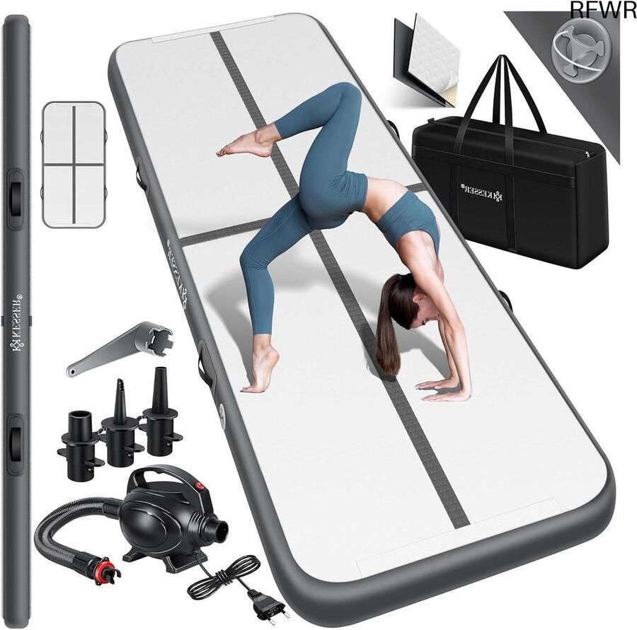 RFWR Opblaasbare Gymnastiek- en Fitnessmat met Elektrische Luchtpomp en Draagtas