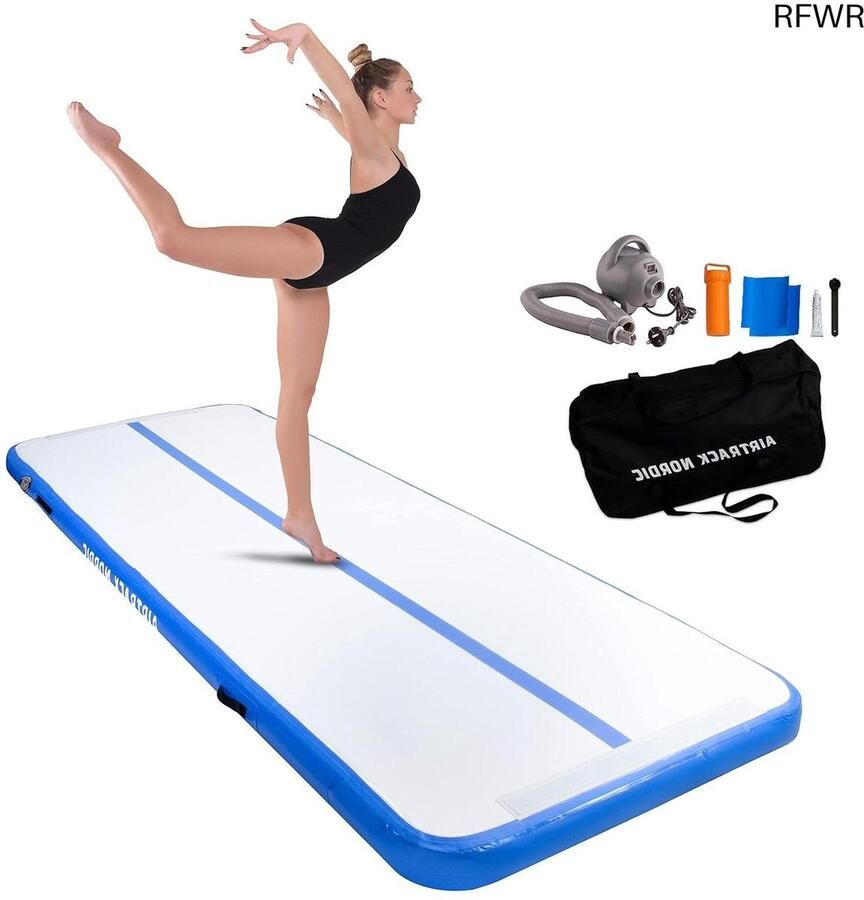 RFWR Opblaasbare gymnastiekmat 3 m 8 m met elektrische luchtpomp Perfect voor gymnastiek en yoga