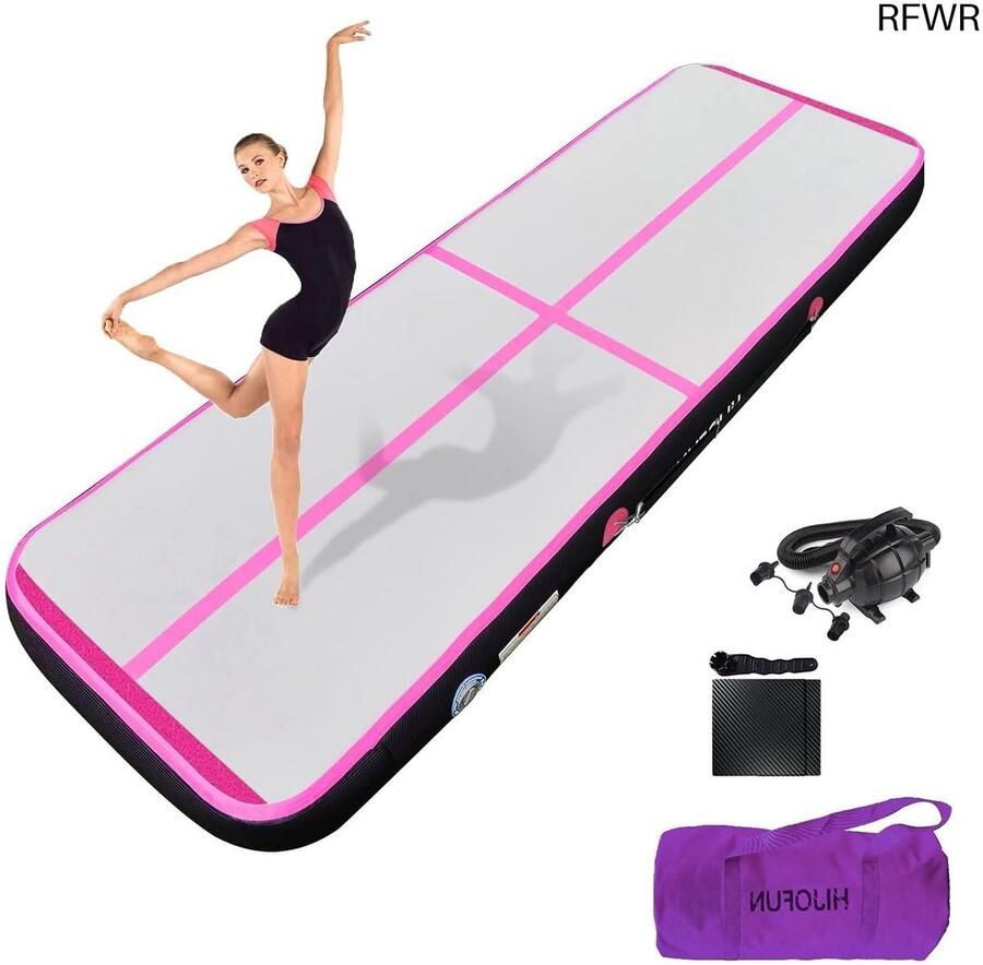 RFWR Opblaasbare gymnastiekmat 3m 4m 5m 6m met pomp perfect voor turnen yoga taekwondo en tumbling