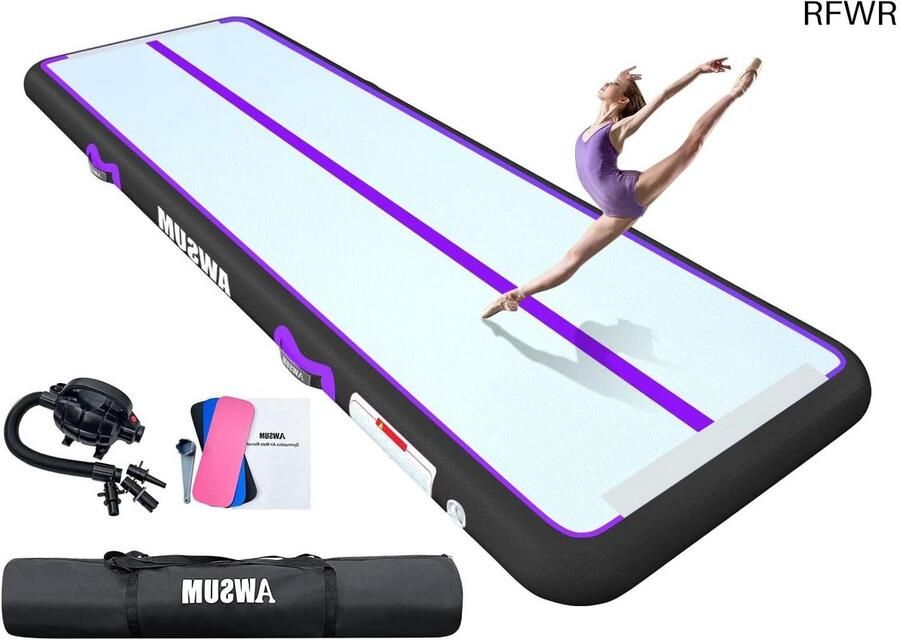 RFWR Opblaasbare gymnastiekmat met draagtas en pomp Tuimelmat voor training en fitness