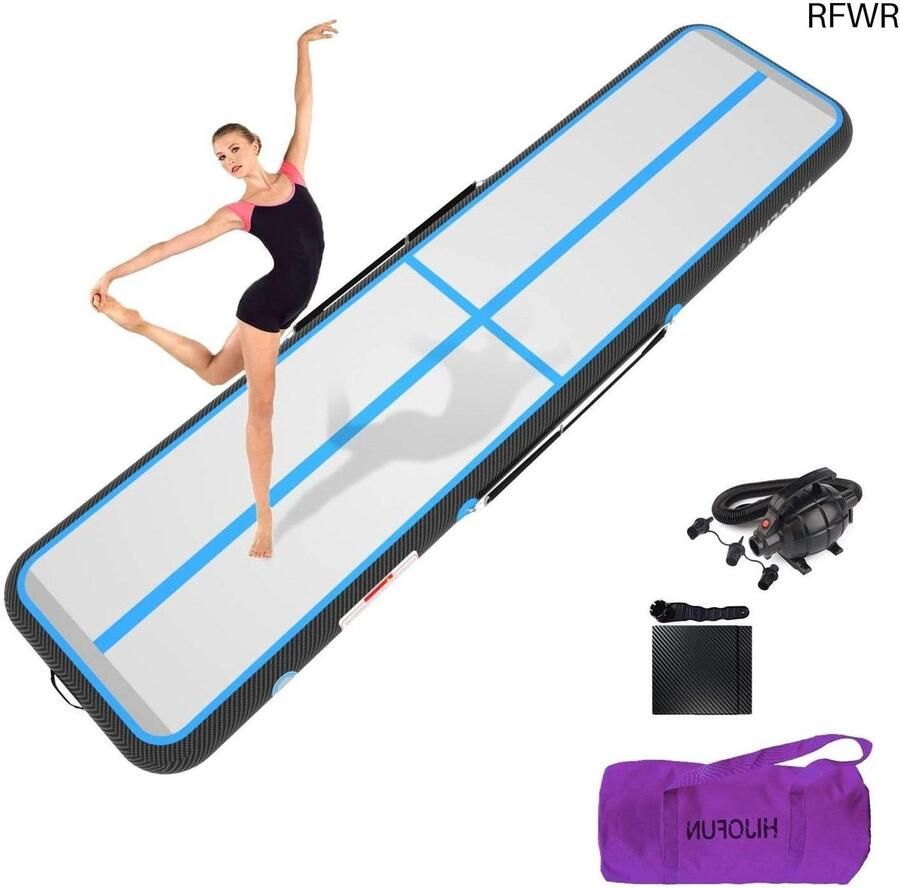 RFWR Opblaasbare gymnastiekmat met Pomp 3m 4m 5m 6m Ideaal voor Tumbling Yoga en Fitness
