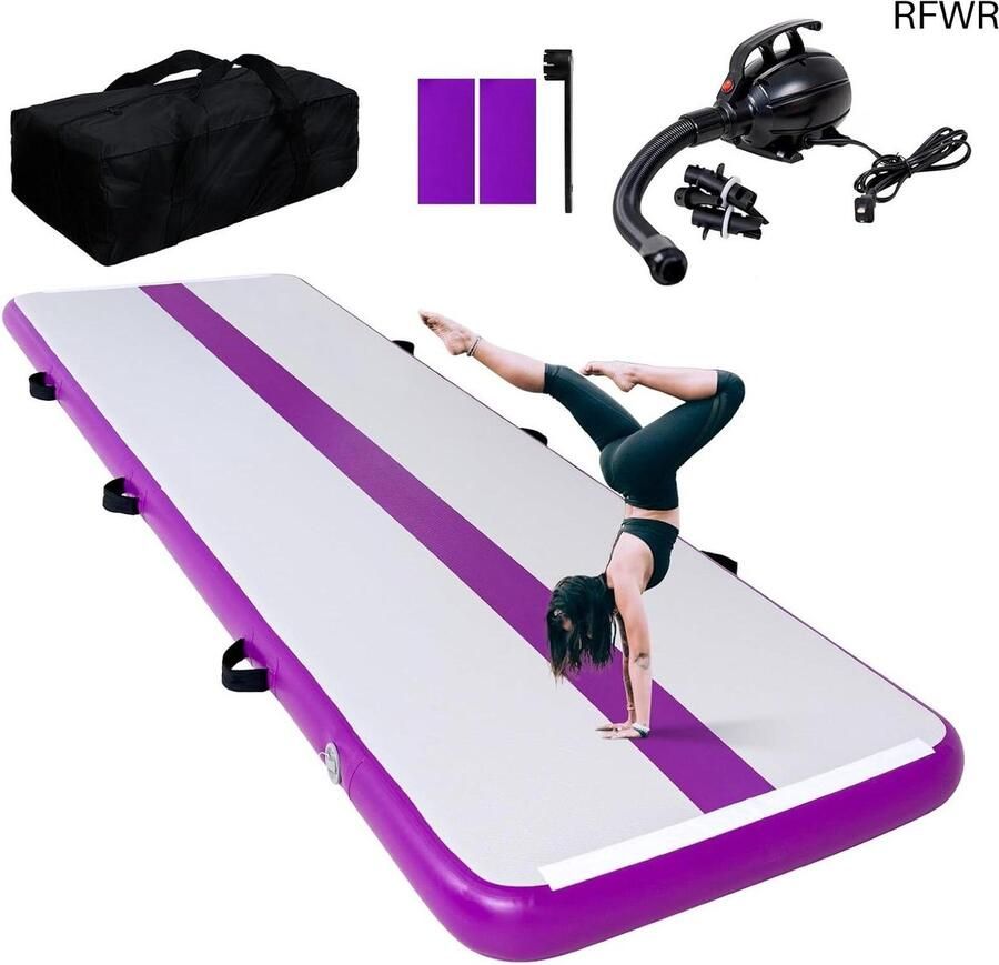 RFWR Opblaasbare Gymnastiekmat Tumbling Mat met Elektrische Luchtpomp voor Thuis en Gym 10cm Hoog 3M 4M Waterdicht en Antislip
