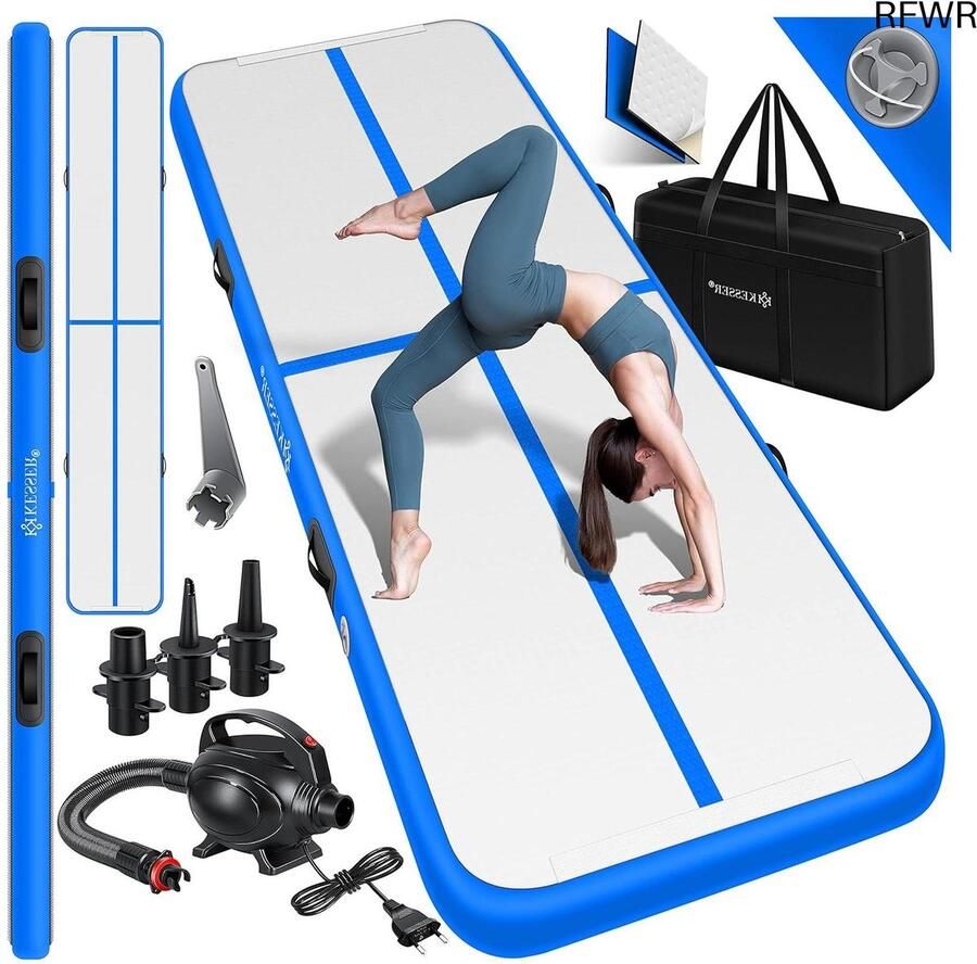 RFWR Opblaasbare gymnastiekmat voor fitness yoga en tumbling Inclusief draagtas en luchtpomp