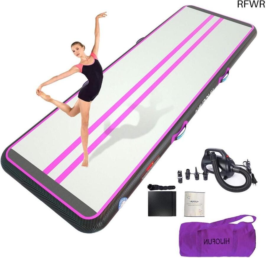 RFWR Opblaasbare gymnastiekmat 3 m 4 m 5 m 6 m met pomp en 10 20 cm dikte ideaal voor acrobatiek yoga taekwondo en fitness