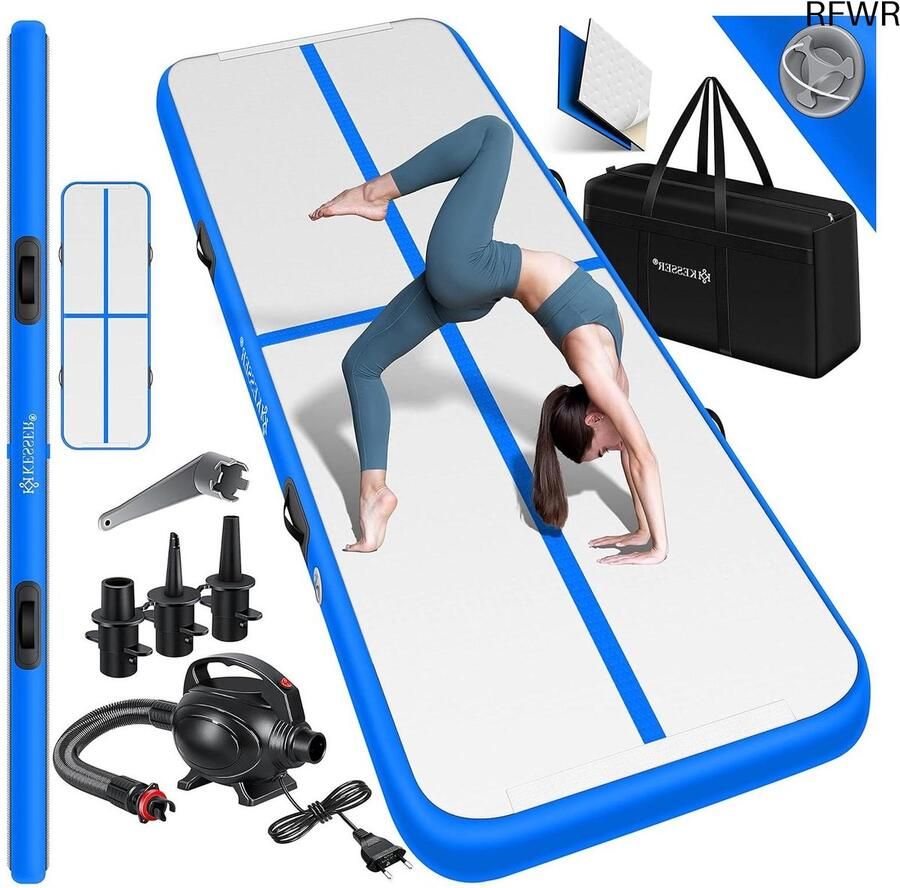 RFWR Opblaasbare Turnmat en Fitnessmat Inclusief Draagtas en Elektrische Pomp voor Yoga Turnen en Fitness