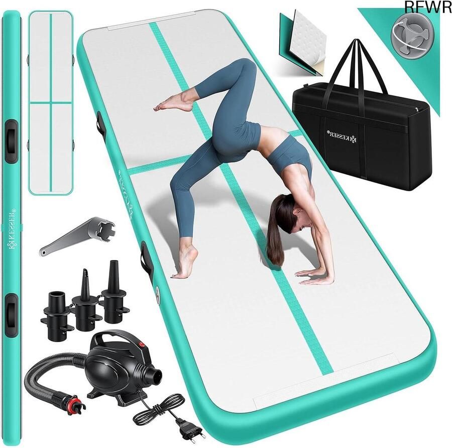 RFWR Opblaasbare Turnmat voor Fitness en Yoga Inclusief Elektrische Pomp en Draagtas