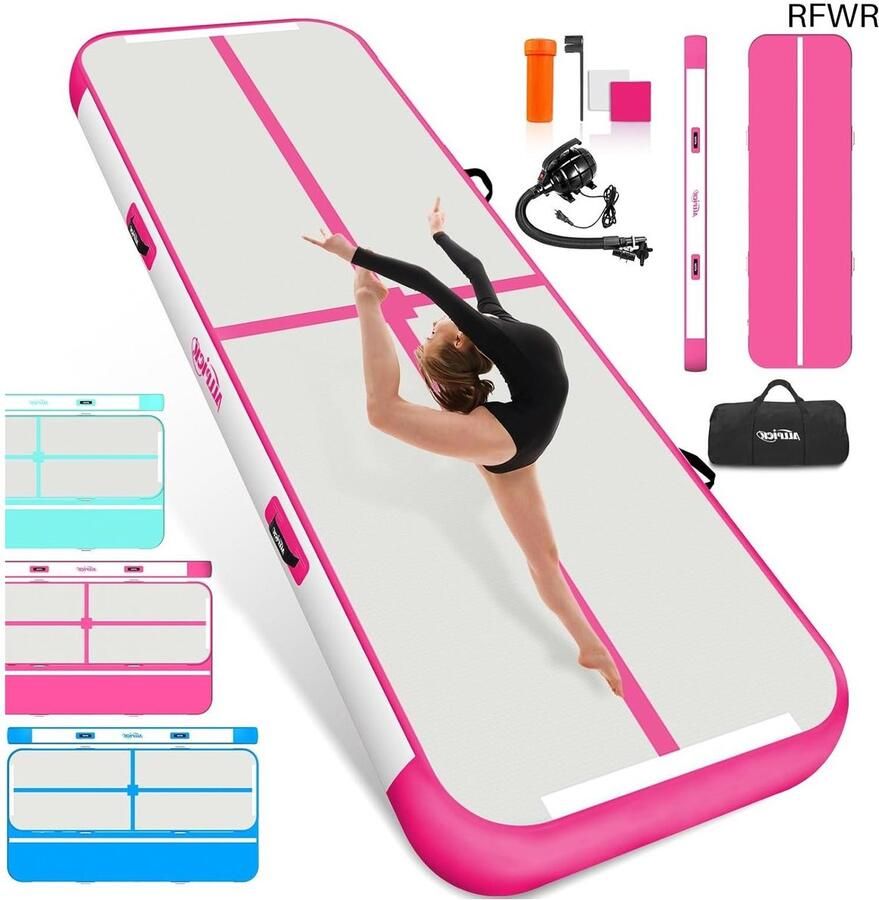 RFWR Opblaasbare turnmat voor gymnastiek en yoga Dubbelzijdig design 3 4 m lang 10 20 cm hoog