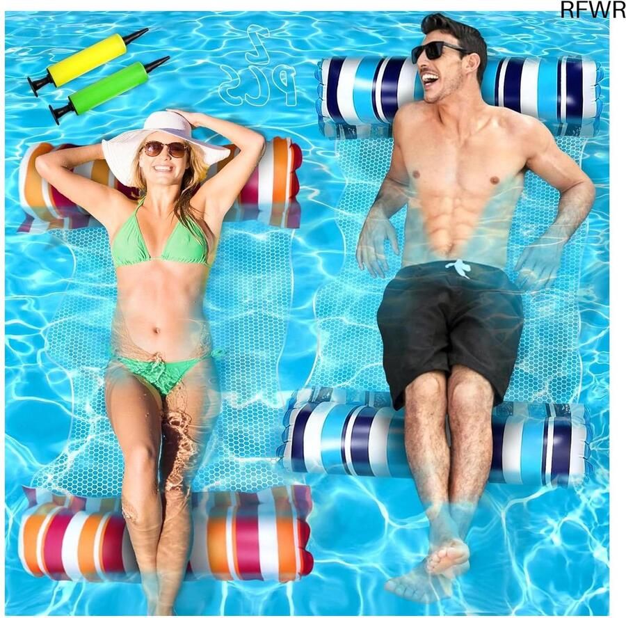 RFWR Opblaasbare Waterhangmat 4-in-1 Drijvende Hangmat voor Volwassenen en Kinderen Perfect voor Zwembad en Strand