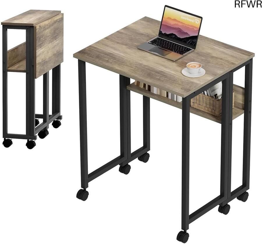 RFWR Opvouwbaar Bureau met Wielen Draagbaar Computer Bureau voor Kleine Werkplekken Eenvoudige Montage 80x50cm
