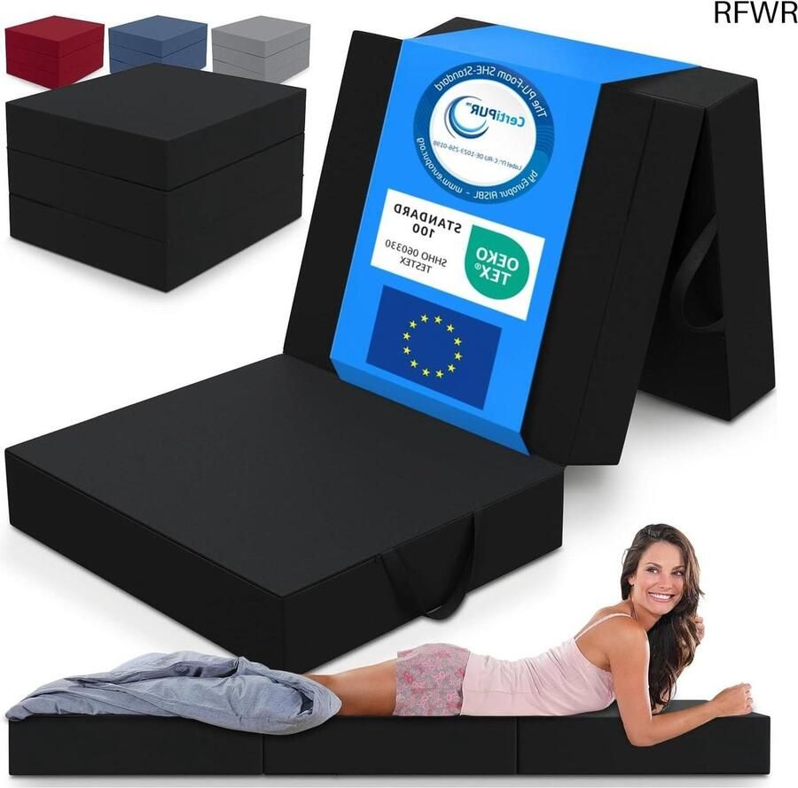 RFWR Opvouwbaar Matras 3-Delig Vouwmatras Extra Dik 15 cm Schuim Wasbaar en Draagbaar Logeermatras voor Volwassenen (75 x 195 x 15 cm)