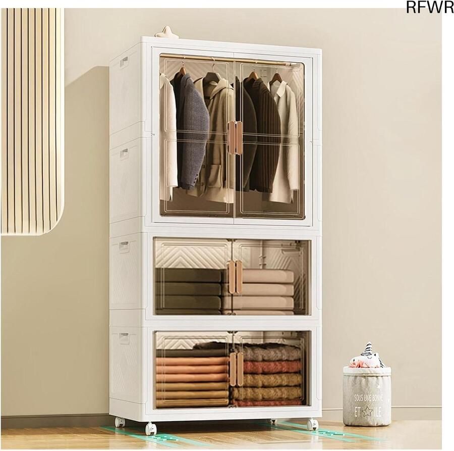RFWR Opvouwbare Kledingkast met Hangstang en Opbergruimte Draagbare en Stevige Kast