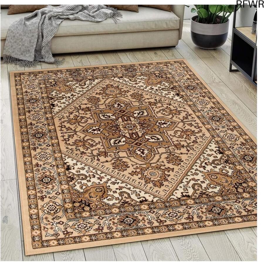 RFWR Oriëntaals Vloerkleed 160x230 cm Traditioneel Tapijt voor Woonkamer Slaapkamer en Eetkamer OEKO-TEX Gecertificeerd Beige