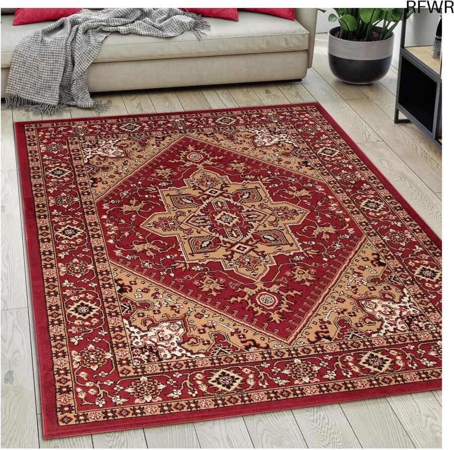 RFWR Oriëntaals Vloerkleed 160x230 cm Traditioneel Tapijt Voor Woonkamer Slaapkamer en Eetkamer OEKO-TEX Gecertificeerd Kastanjebruin Donkerrood