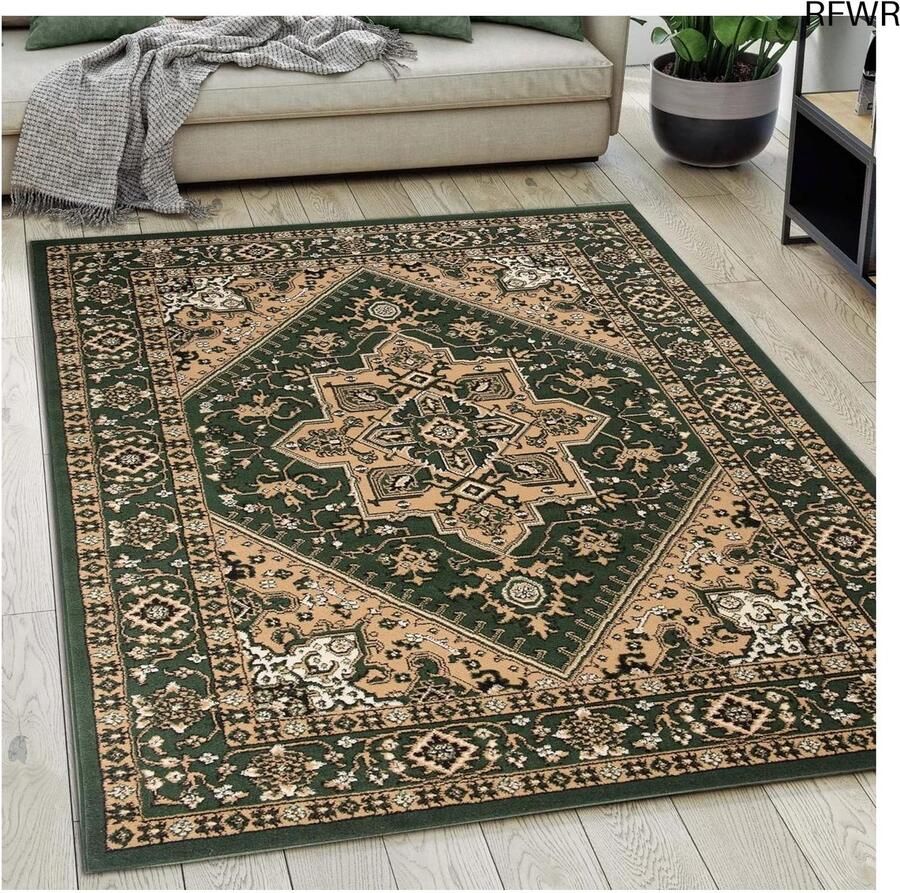 RFWR Oriëntaals Vloerkleed voor Woonkamer Slaapkamer en Eetkamer Traditioneel Tapijt 160x230 cm Groene Polypropyleen Karpetten – OEKO-TEX Gecertificeerd