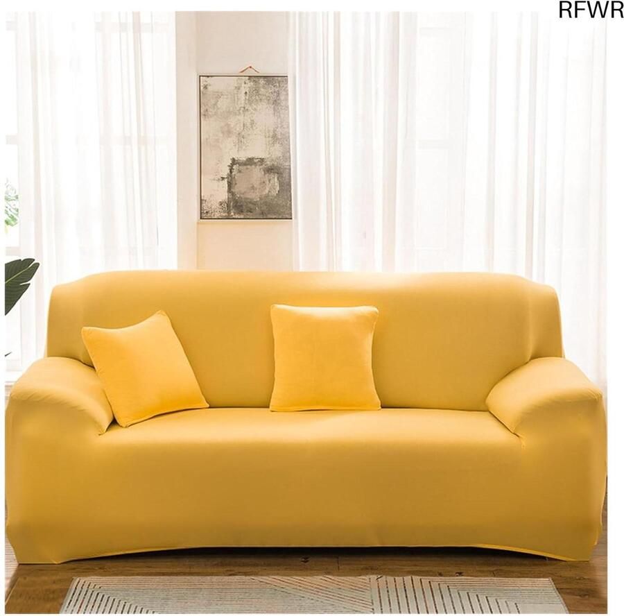 RFWR Polyester Bankhoes Stretch Meubelbeschermer voor 1- 2- 3- 4-zits Hoekbanken Ademend en Antislip Geel