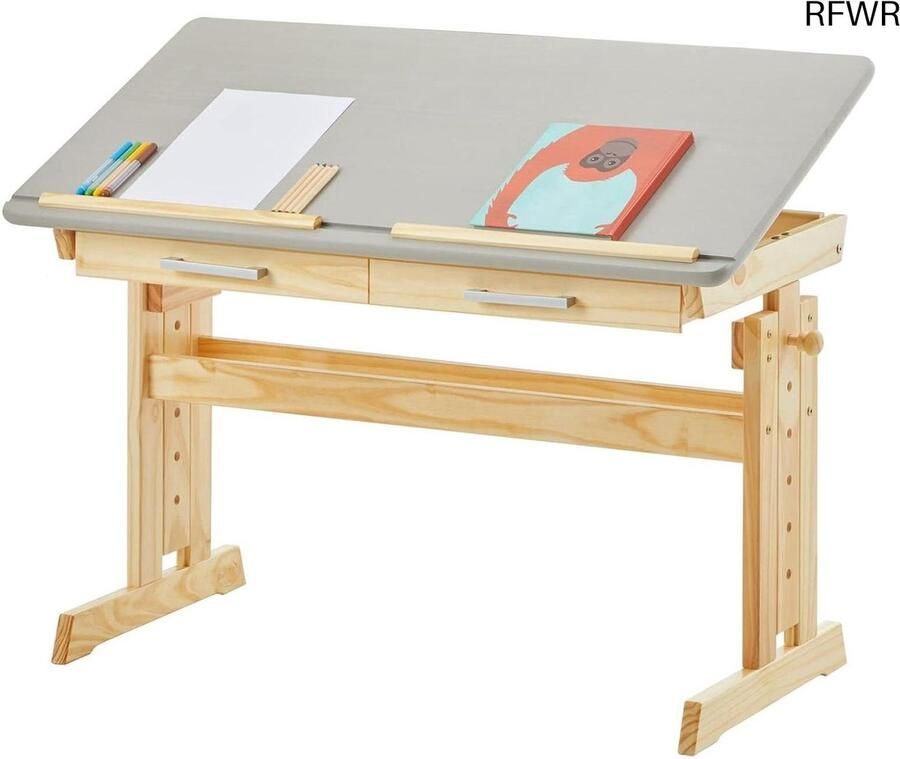 RFWR Praktisch Kinderbureau in Natuur Grijs Verstelbaar en Kantelbaar Bureau voor Scholieren
