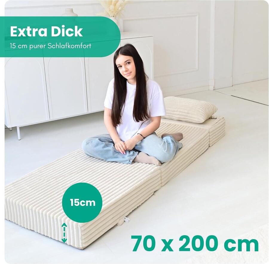 RFWR Premium vouwmatras 70 x 205 x 15 cm Opvouwbaar gastenmatras voor comfortabel slapen