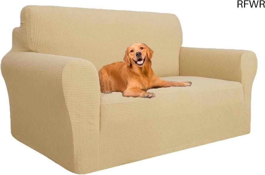 RFWR Rekbare 2-zits Bankhoes met Armleuningen Universele Sofahoes voor Bescherming en Comfort in Beige