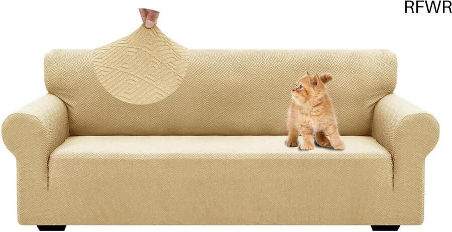 RFWR Rekbare 3 Zits Bankhoes met Anti-slip en Krasbestendig Stof