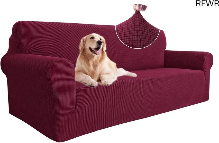 RFWR Rekbare Bankhoes 3 Zits voor Woonkamer Krasbestendig en Elastisch Bescherming voor uw Meubels in Bordeaux